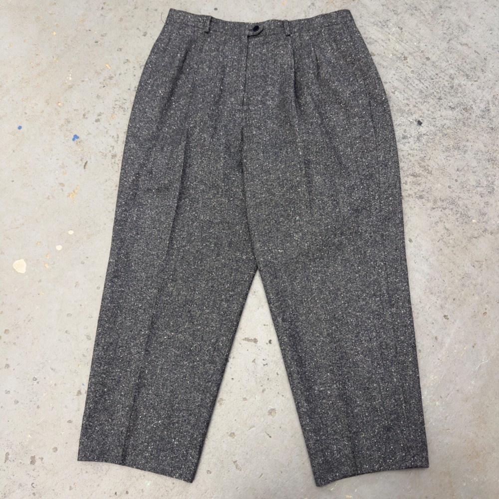 Lauren Ralph Lauren 14W Lambswool Tweed Pleated Trousers Grey High Rise Pants